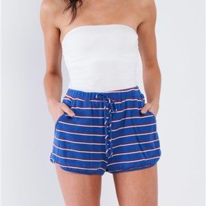 Shorts Blue Red & White Multi Stripe Drawstring Shorts